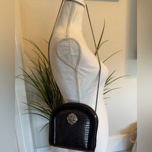 Elegant Vintage Black croc embossed Brighton Chain Crossbody Bag/lipstick case